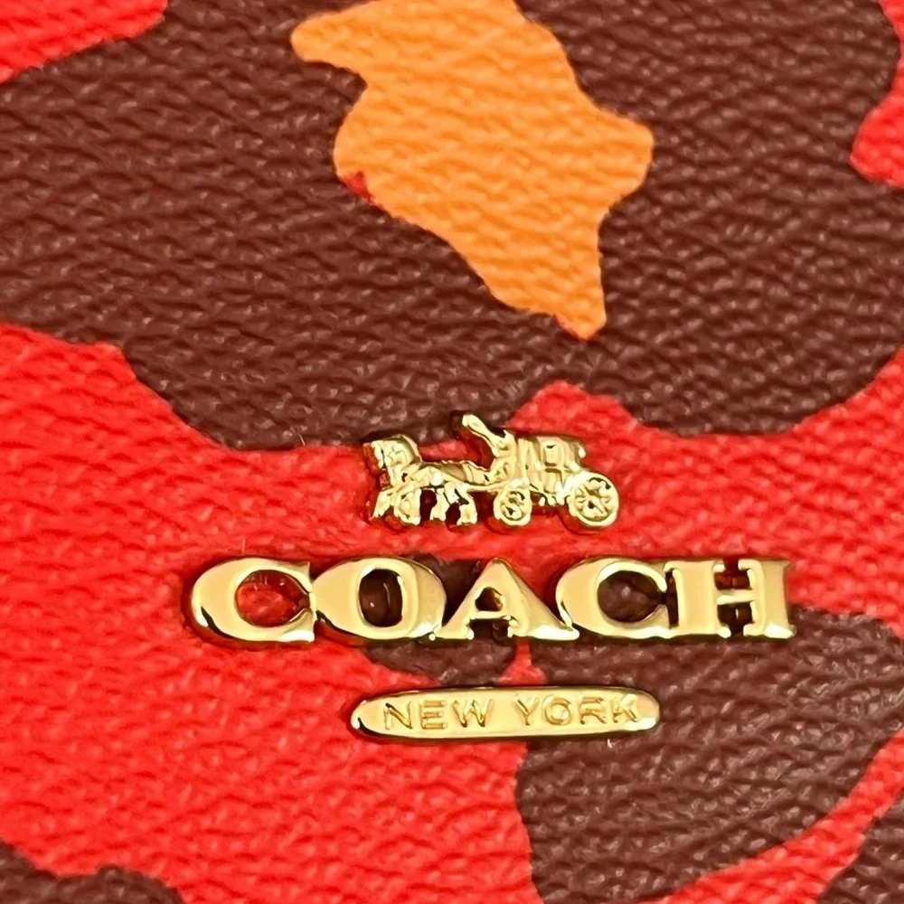 NWOT Coach Anna Foldover Crossbody Clutch With Leopard Print Gold/Bright Poppy